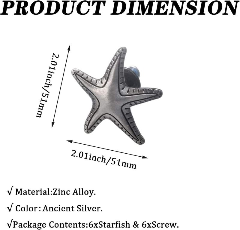 KYIEN 12Pcs Nautical Beach Sea Style Themed Starfish Shape Cabinet Knobs Furniture Decorative Pulls Drawer Knobs Dresser Handles Cabinet Decoration Pulls - Image 5